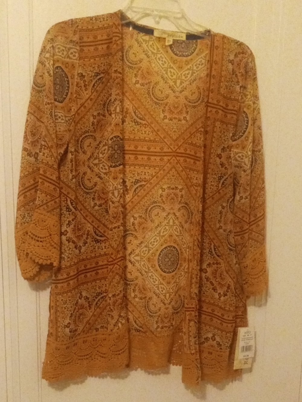 NWT Boho Paisley Open-Front overlay top - Mustard yellow, XSMALL